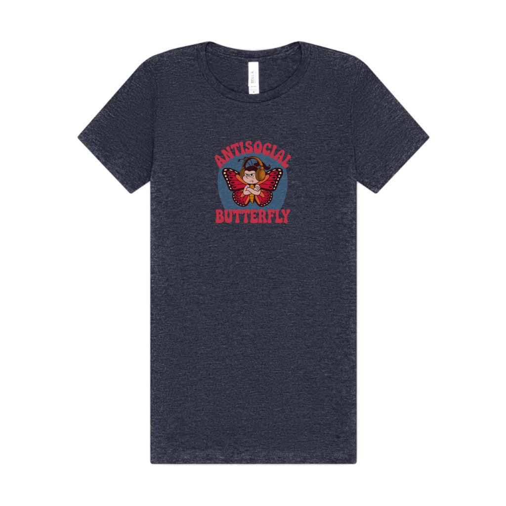 Antisocial Butterfly (Female) — Retro Workout Women's Tee (Dark)