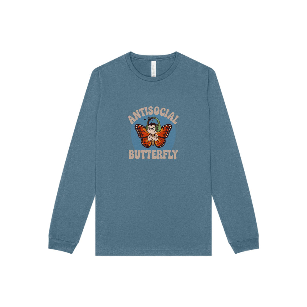 Antisocial Butterfly (Male) — Retro Workout Long Sleeve (Dark)
