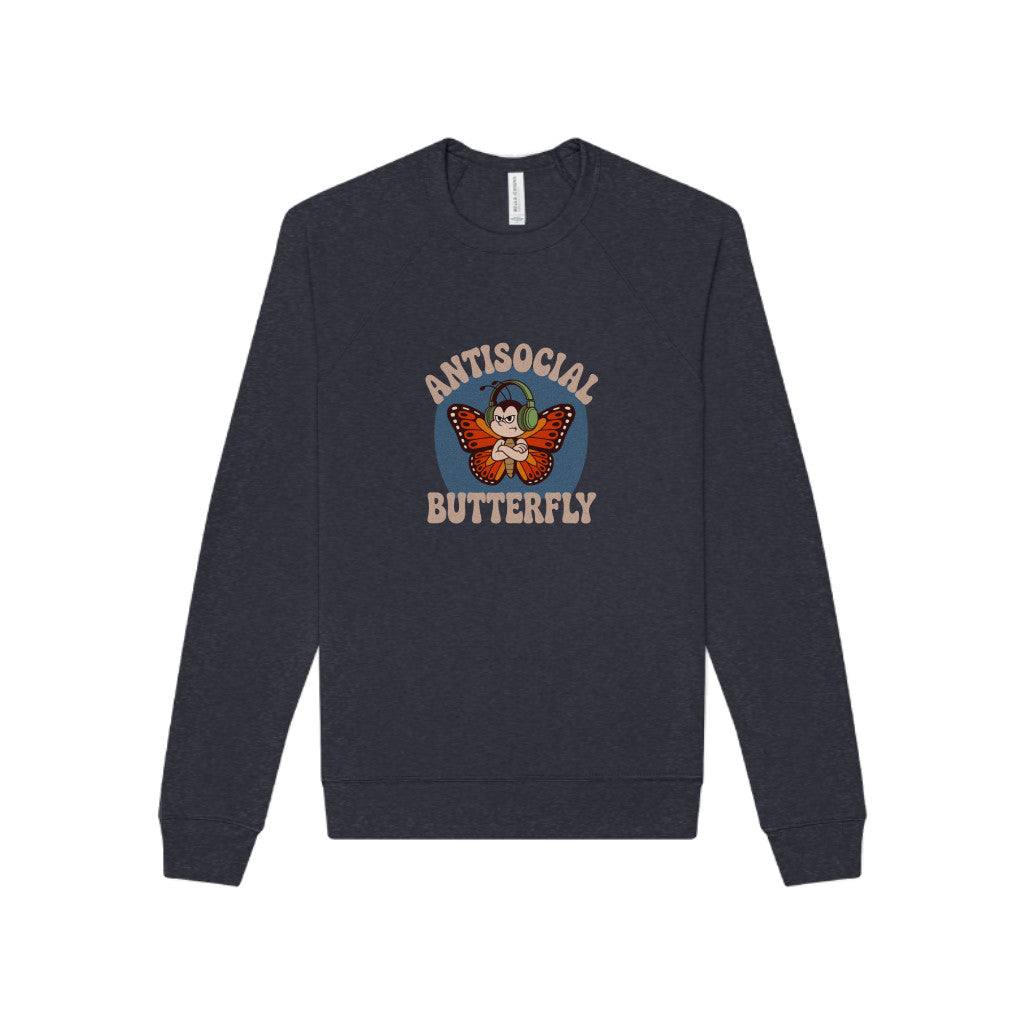 Antisocial Butterfly (Male) — Retro Workout Sweatshirt (Dark)
