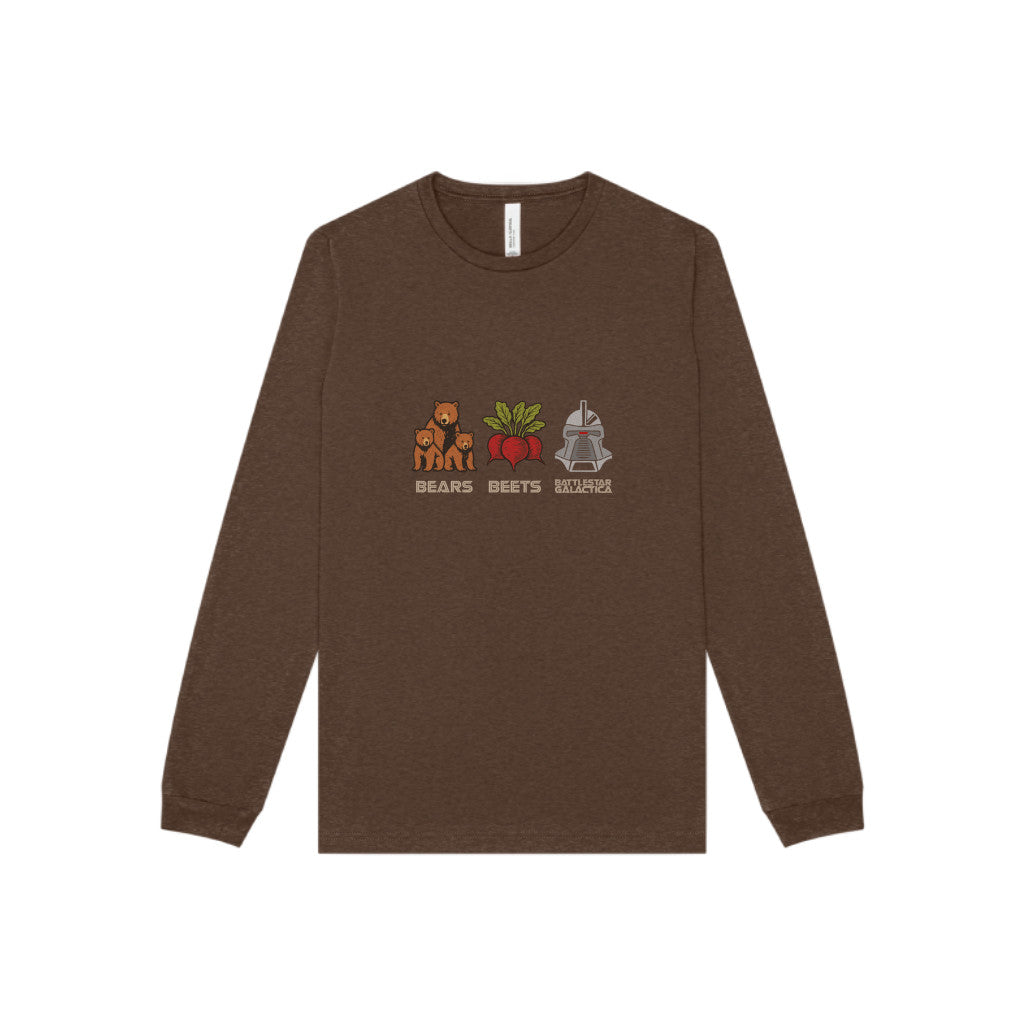 Bears, Beets, Battlestar (Captions) — Retro Long Sleeve (Dark)