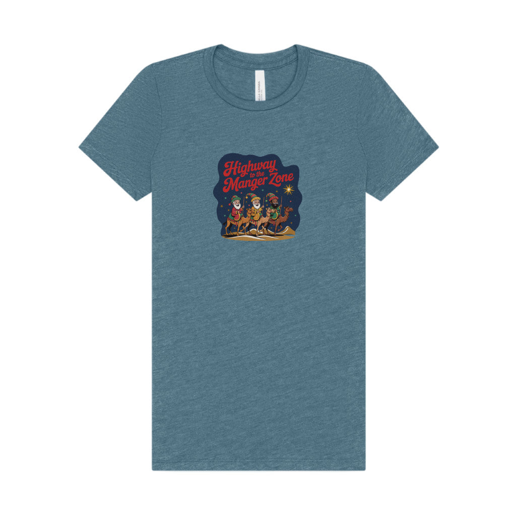 Highway to the Manger Zone — Top Gun-Inspired Christmas Women's Tee (Light)