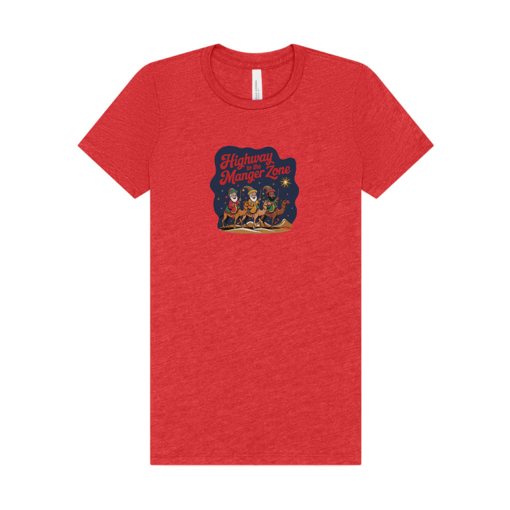Highway to the Manger Zone — Top Gun-Inspired Christmas Women's Tee (Light)