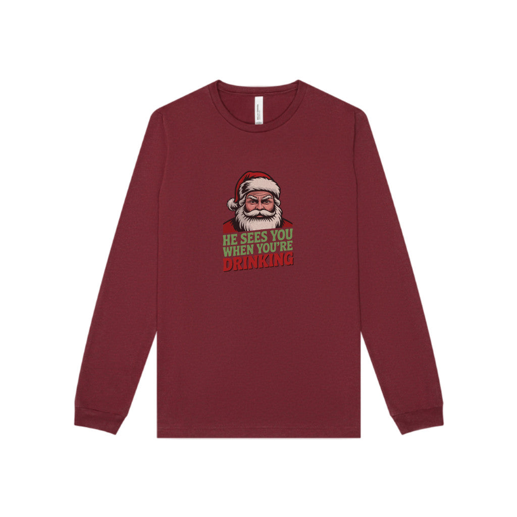 He Sees You When You're Drinking — Judgmental Santa Long Sleeve (Dark)