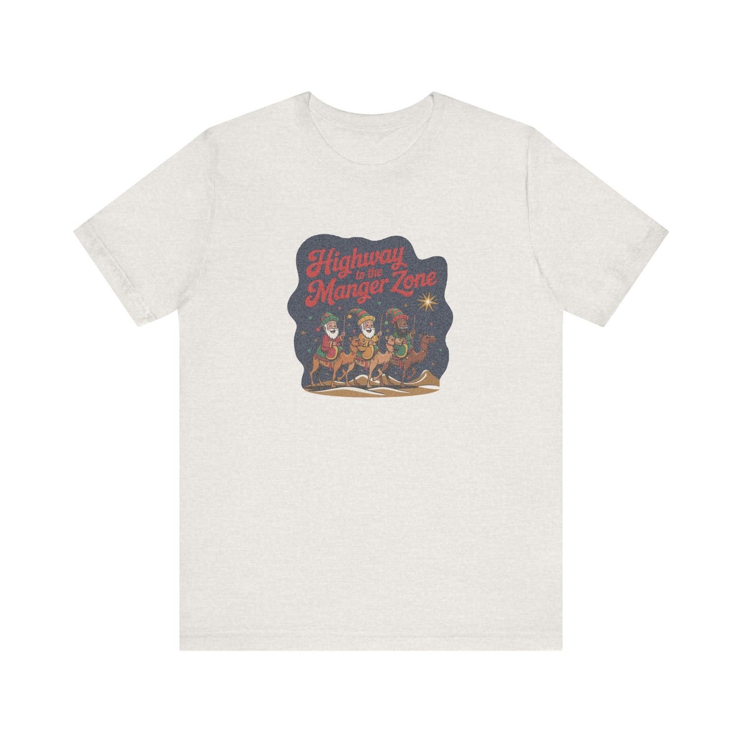 Highway to the Manger Zone — Top Gun-Inspired Christmas Retro Tee (Light)