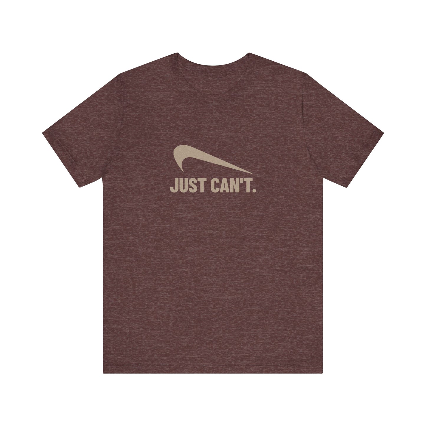 Just Can’t Athletic Parody — Retro Workout Tee (Dark)