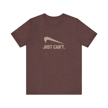 Just Can’t Athletic Parody — Retro Workout Tee (Dark)