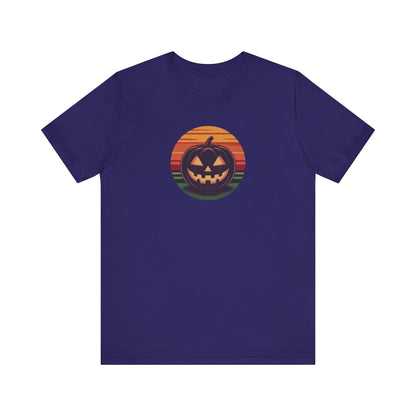 Retro Jack: Glowing Classic — Halloween Sunset Tee (Dark)