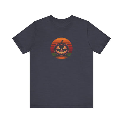 Retro Jack: Bold Grin — Halloween Sunset Tee (Dark)