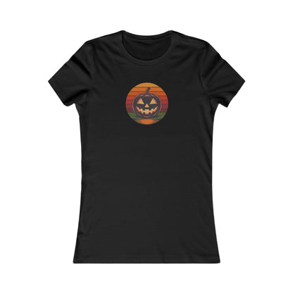 Retro Jack: Bold Grin — Halloween Sunset Women's Tee (Dark)