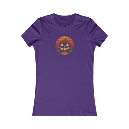 Retro Jack: Bold Grin — Halloween Sunset Women's Tee (Dark)