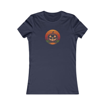 Retro Jack: Bold Grin — Halloween Sunset Women's Tee (Dark)