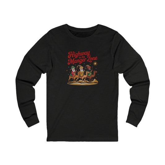 Highway to the Manger Zone — Top Gun Christmas Retro Long Sleeve (Dark)