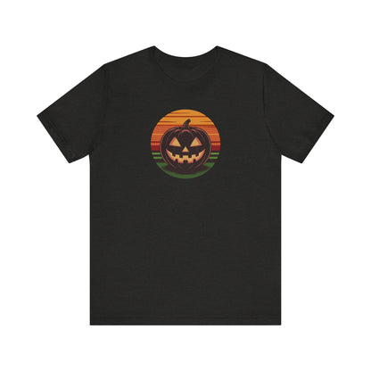 Retro Jack: Glowing Classic — Halloween Sunset Tee (Dark)