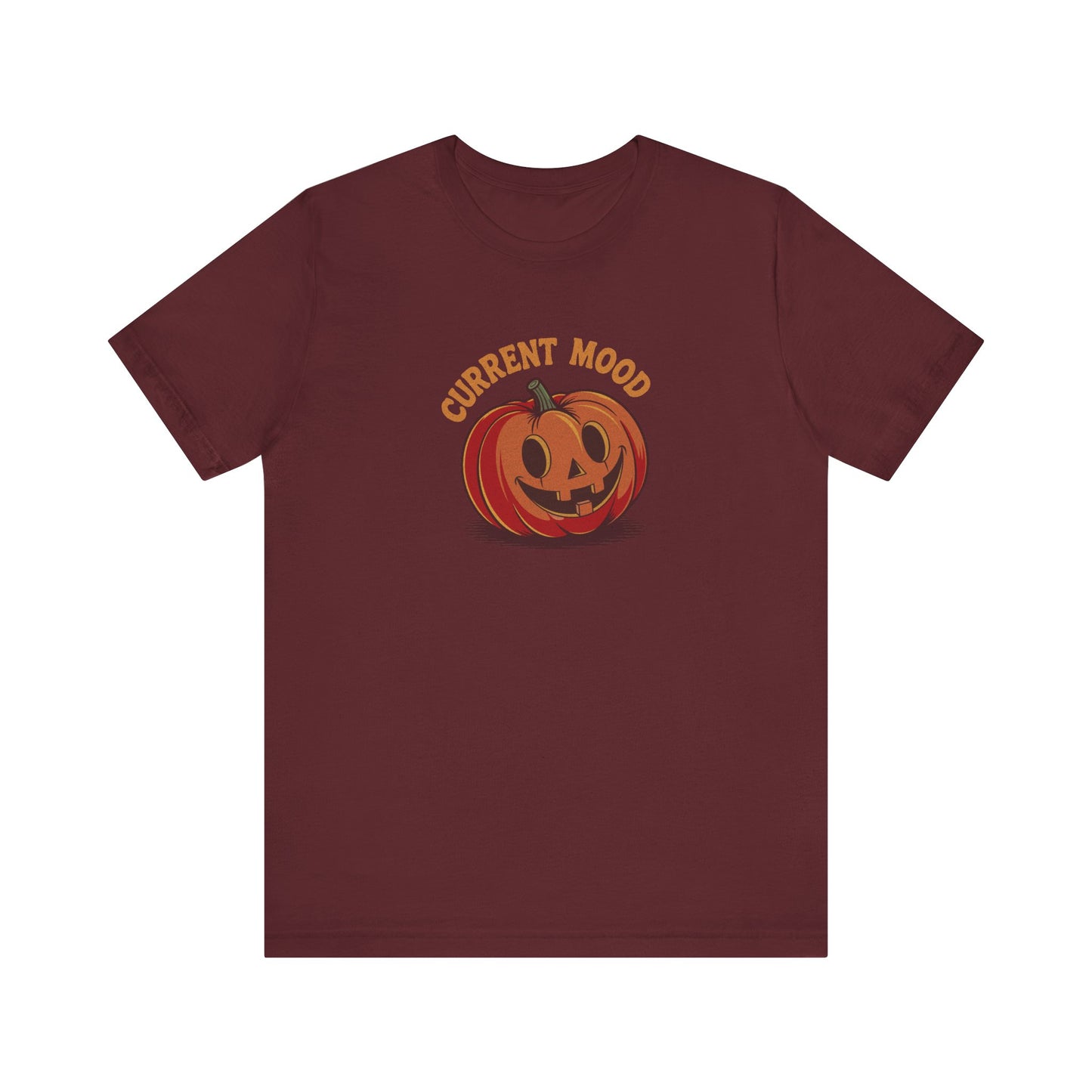 Current Mood (Cute Pumpkin) — Retro Halloween Tee (Dark)