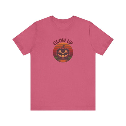 Halloween Glow Up Pumpkin — Retro Autumn Sunset Tee (Light)