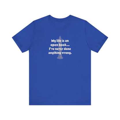 My Life Is an Open Book, I've Never Done Anything Wrong — Clue Retro Tee (Dark)