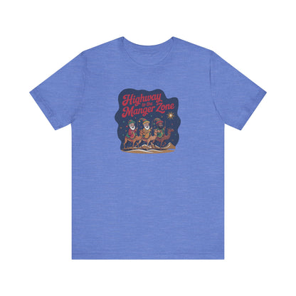 Highway to the Manger Zone — Top Gun Christmas Retro Tee (Light)