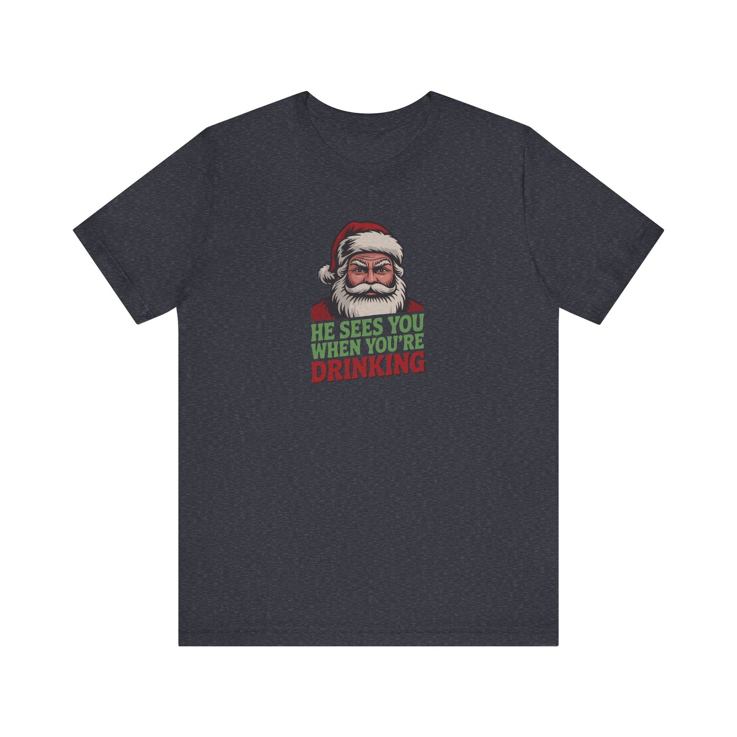 He Sees You When You're Drinking — Judgmental Santa Retro Tee (Dark)