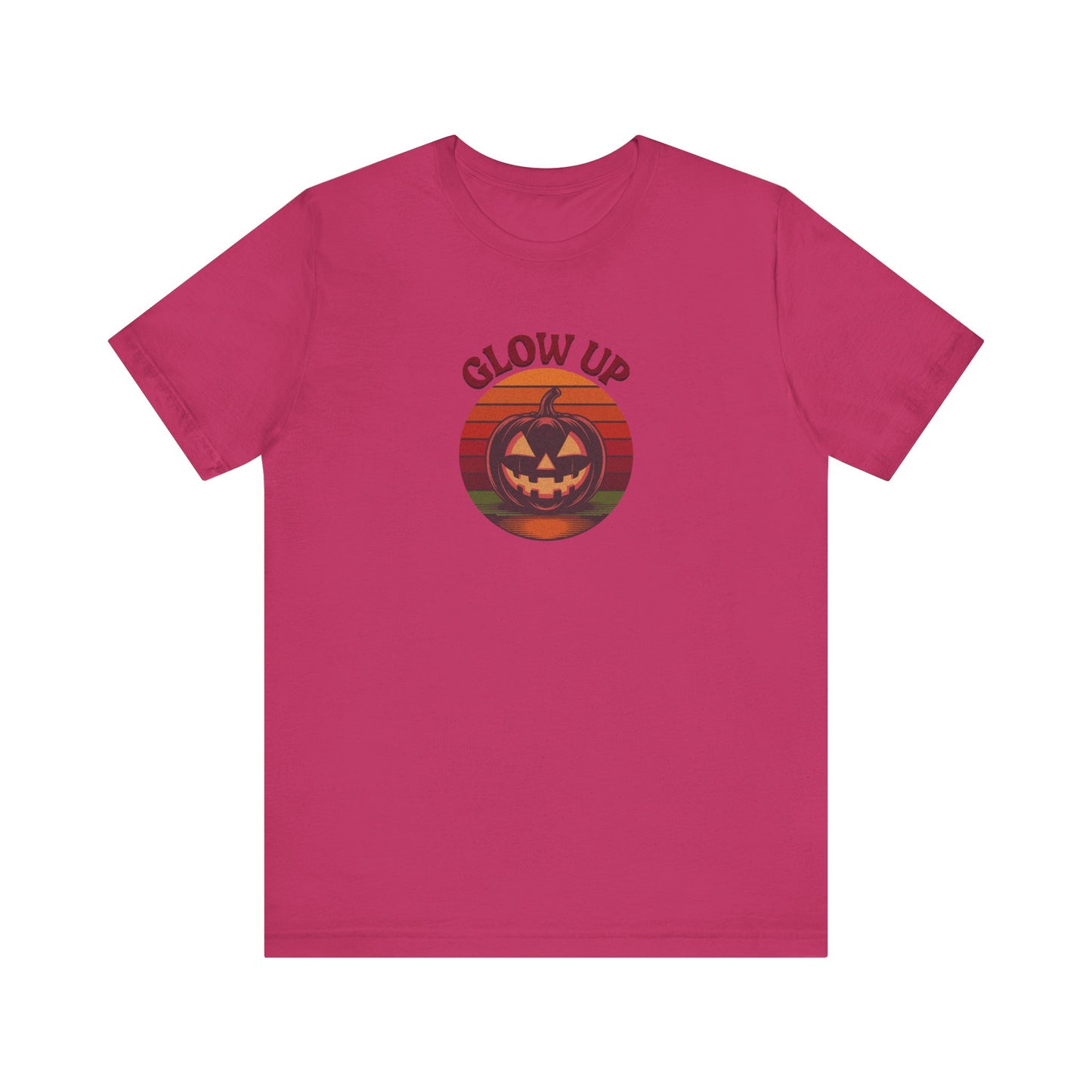 Halloween Glow Up Pumpkin — Retro Autumn Sunset Tee (Light)