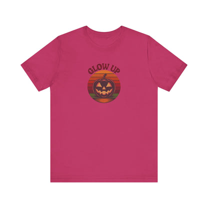 Halloween Glow Up Pumpkin — Retro Autumn Sunset Tee (Light)