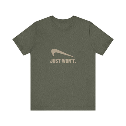 Just Won’t Athletic Parody — Retro Workout Tee (Dark)