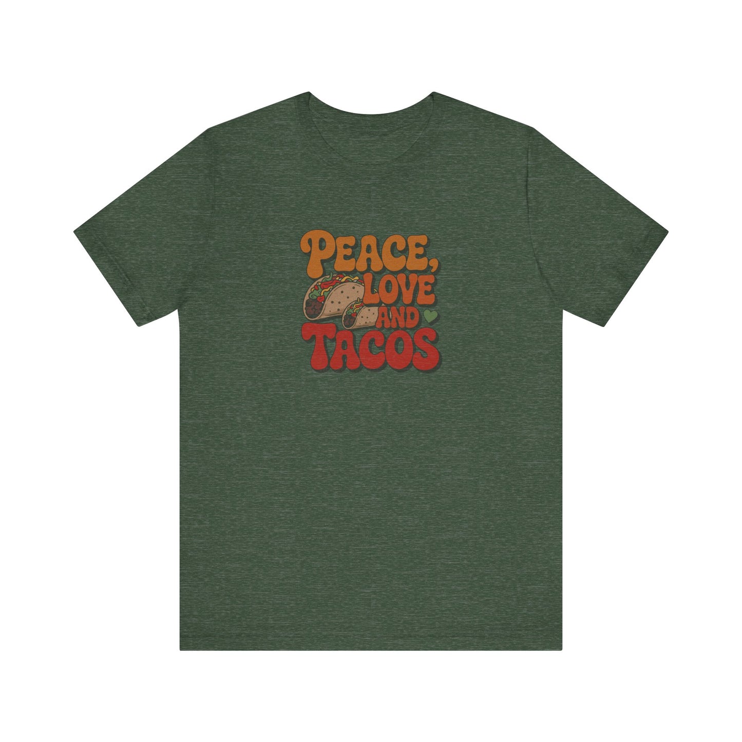 Peace, Love, and Tacos — Retro Foodie Tee (Dark)