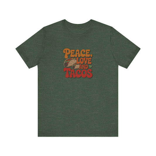 Peace, Love, and Tacos — Retro Foodie Tee (Dark)