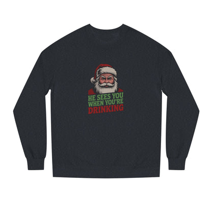 He Sees You When You're Drinking — Judgmental Santa Sweatshirt (Dark)