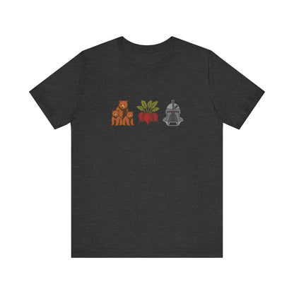 Bears, Beets, Battlestar (Icons) — Retro Tee (Dark)
