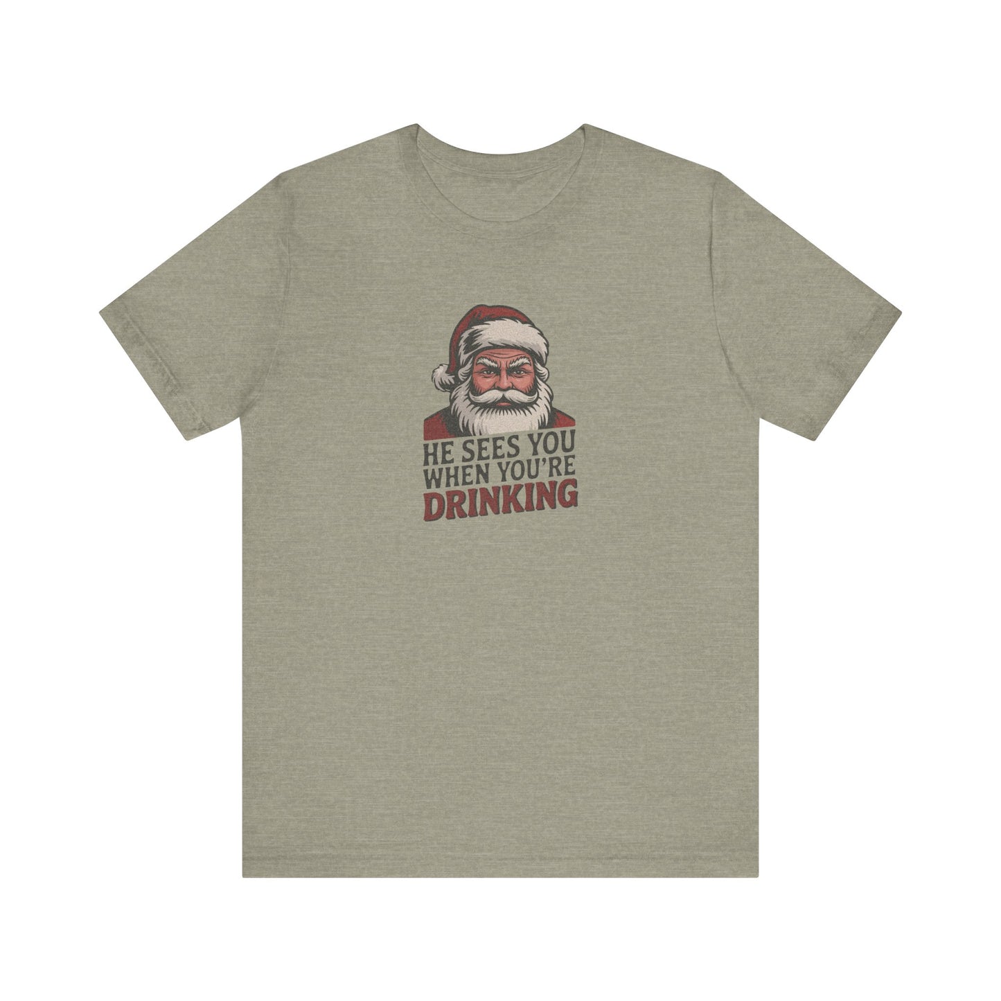 He Sees You When You're Drinking — Judgmental Santa Retro Tee (Light)