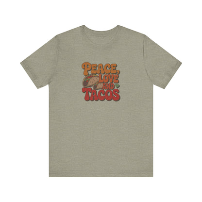 Peace, Love, and Tacos — Retro Foodie Tee (Light)