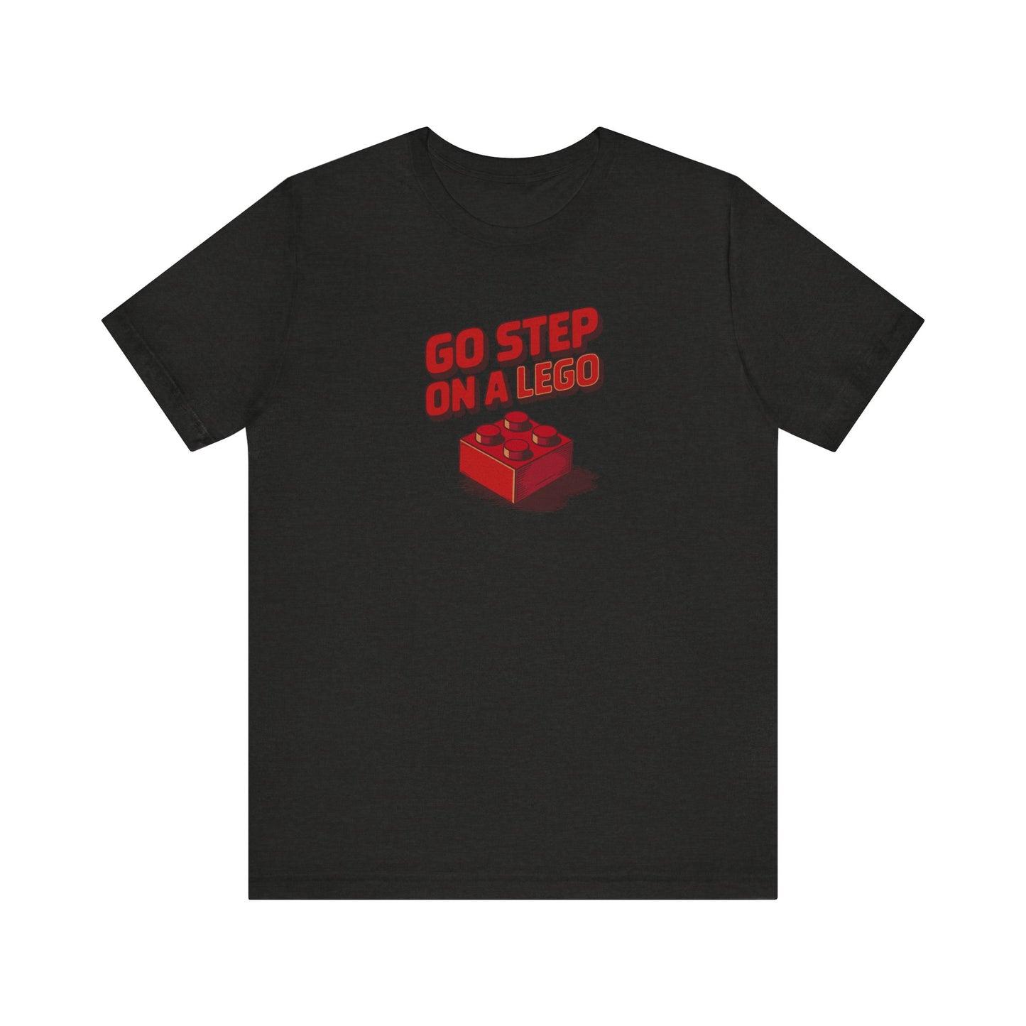 Go Step on a LEGO — Red Plastic Brick Retro Tee (Dark)