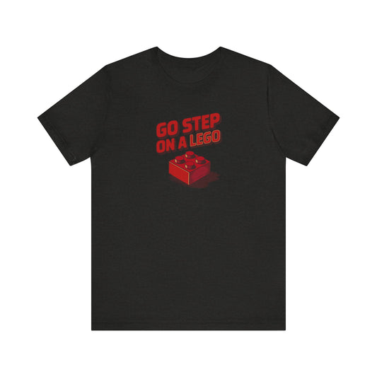 Go Step on a LEGO — Red Plastic Brick Retro Tee (Dark)