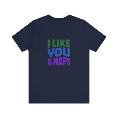 I Like You & Naps (Cool Gradient) — Retro Loungewear Tee (Dark)