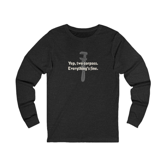 Yep, Two Corpses. Everything’s Fine — Clue Retro Long Sleeve (Dark)