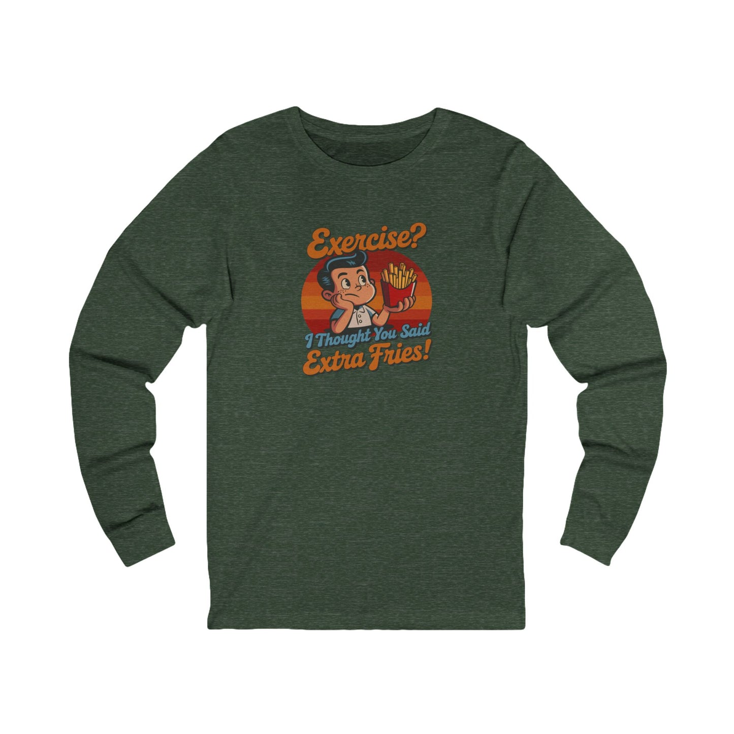 Exercise? I Thought You Said Extra Fries! — Retro Long Sleeve (Dark)