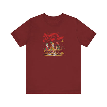 Highway to the Manger Zone — Top Gun Christmas Retro Tee (Dark)