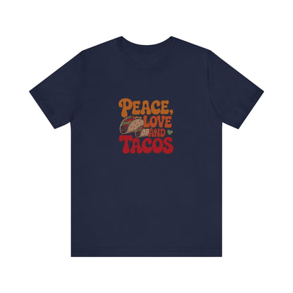 Peace, Love, and Tacos — Retro Foodie Tee (Dark)
