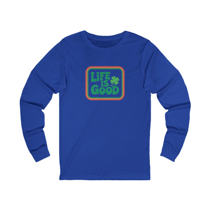 Life Is Good, Shamrock Style — St. Patrick’s Retro Long Sleeve (Dark)