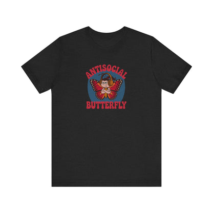 Antisocial Butterfly (Female) — Retro Workout Tee (Dark)