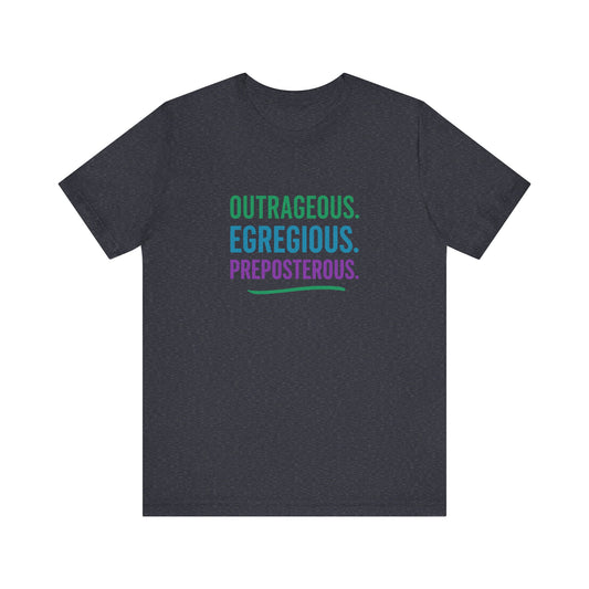 Outrageous Egregious Preposterous (Cool Gradient) — Seinfeld Retro Tee (Dark)