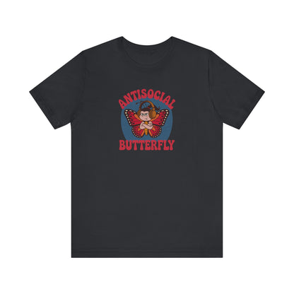 Antisocial Butterfly (Female) — Retro Workout Tee (Dark)