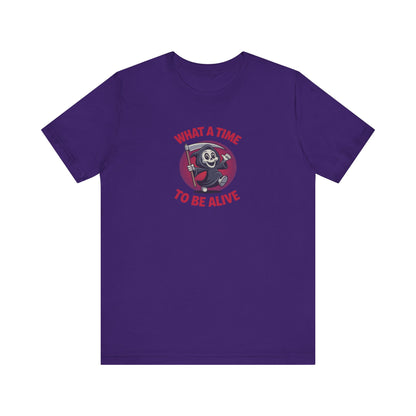 What a Time to Be Alive (Cute) — Lil Reaper Retro Tee (Dark)