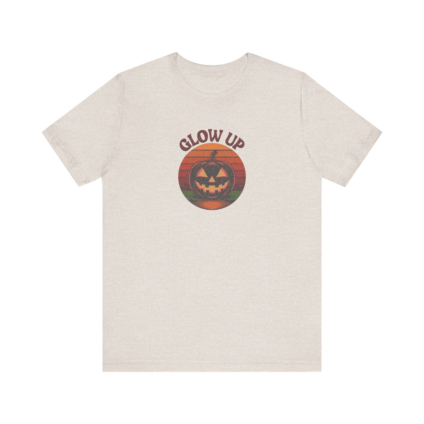 Halloween Glow Up Pumpkin — Retro Autumn Sunset Tee (Light)