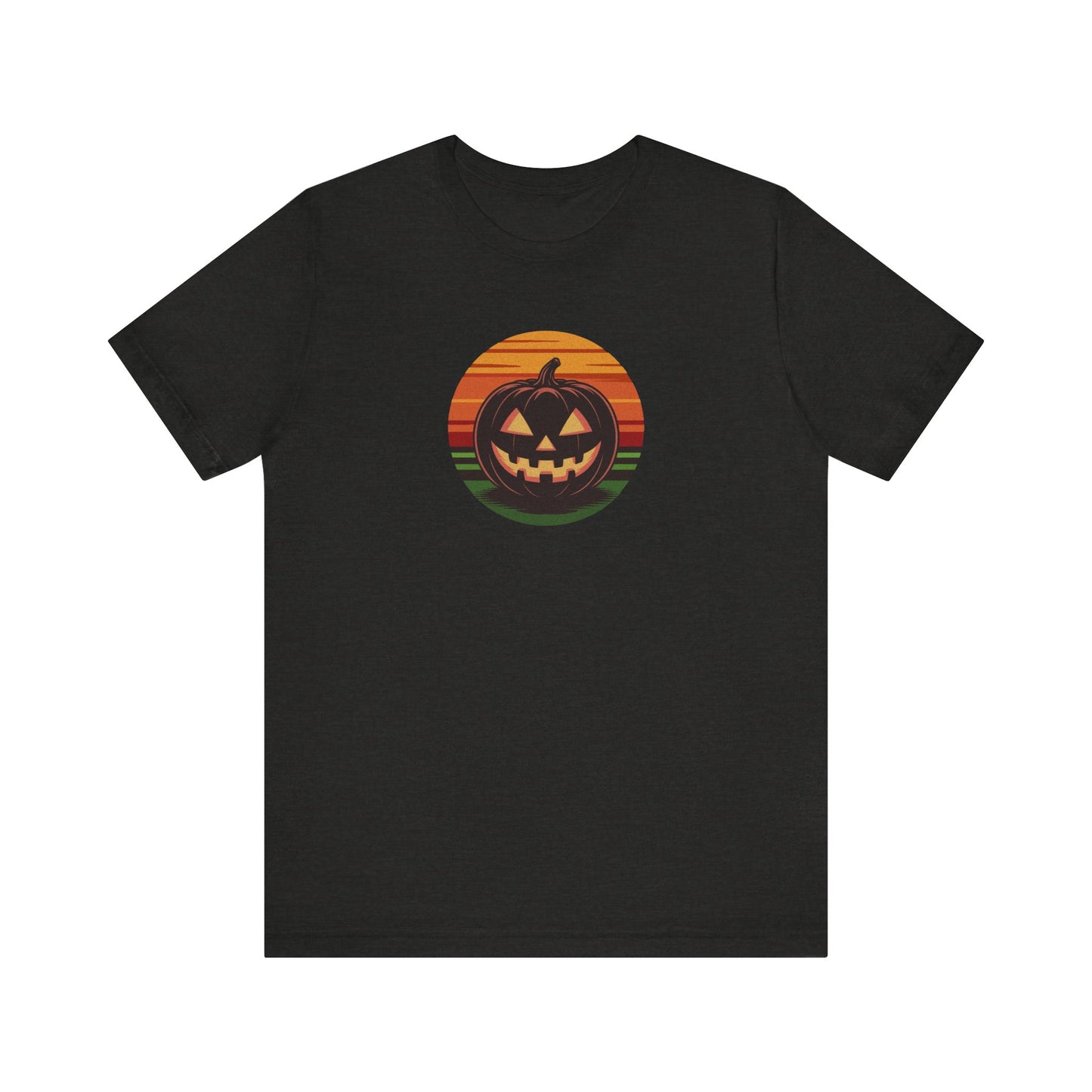 Retro Jack: Glowing Classic — Halloween Sunset Tee (Dark)