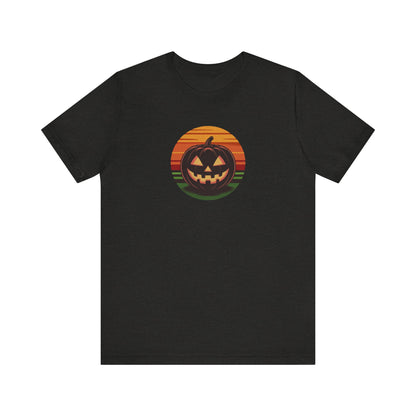Retro Jack: Glowing Classic — Halloween Sunset Tee (Dark)