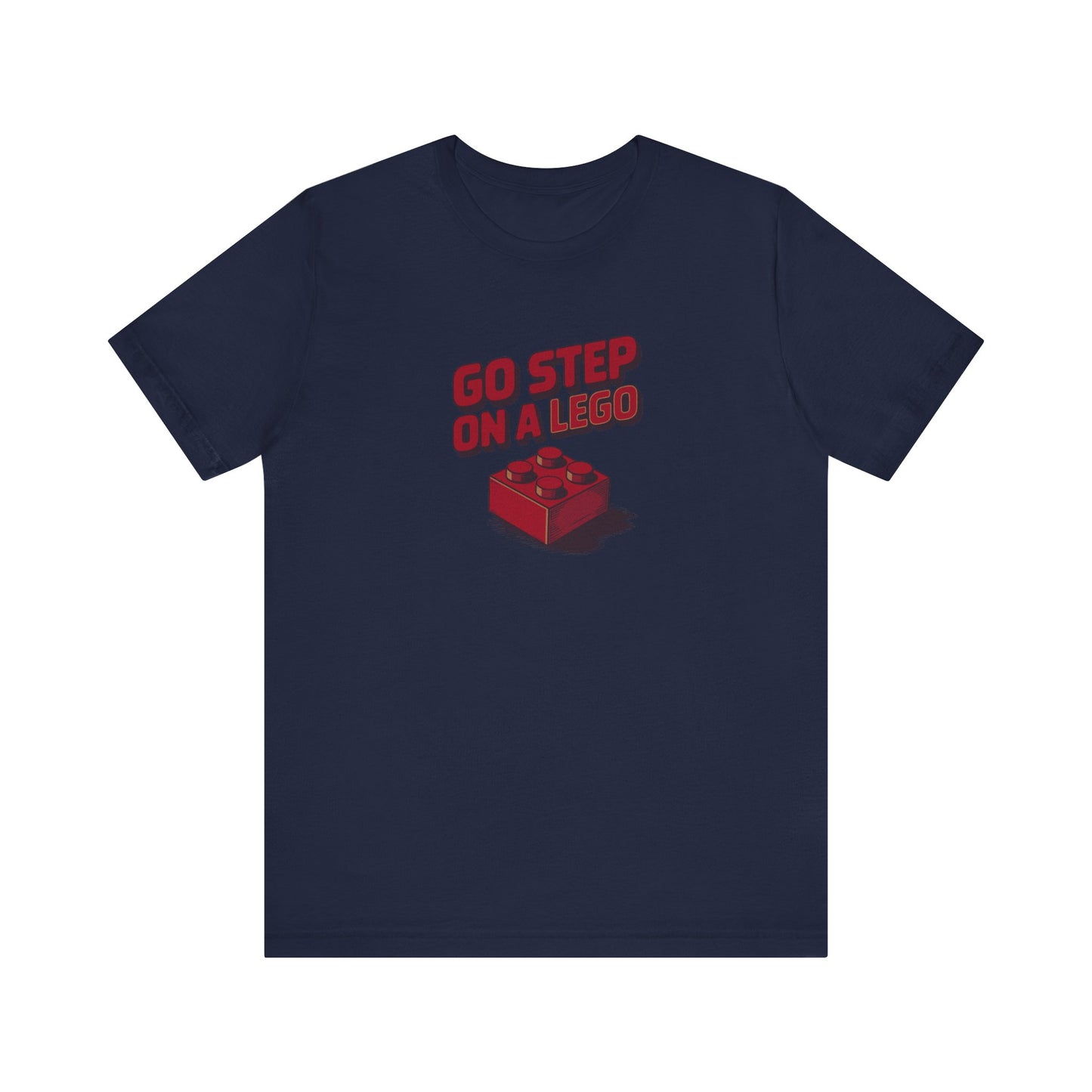 Go Step on a LEGO — Red Plastic Brick Retro Tee (Dark)