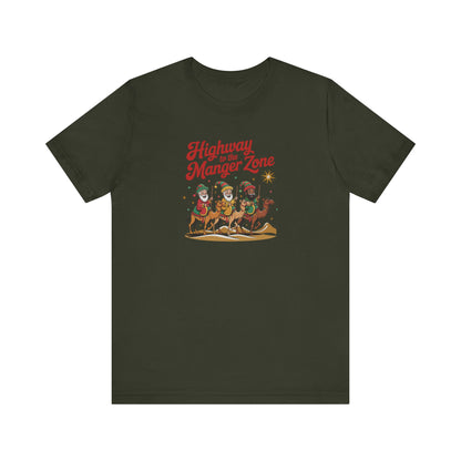 Highway to the Manger Zone — Top Gun Christmas Retro Tee (Dark)