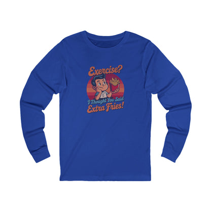 Exercise? I Thought You Said Extra Fries! — Retro Long Sleeve (Dark)