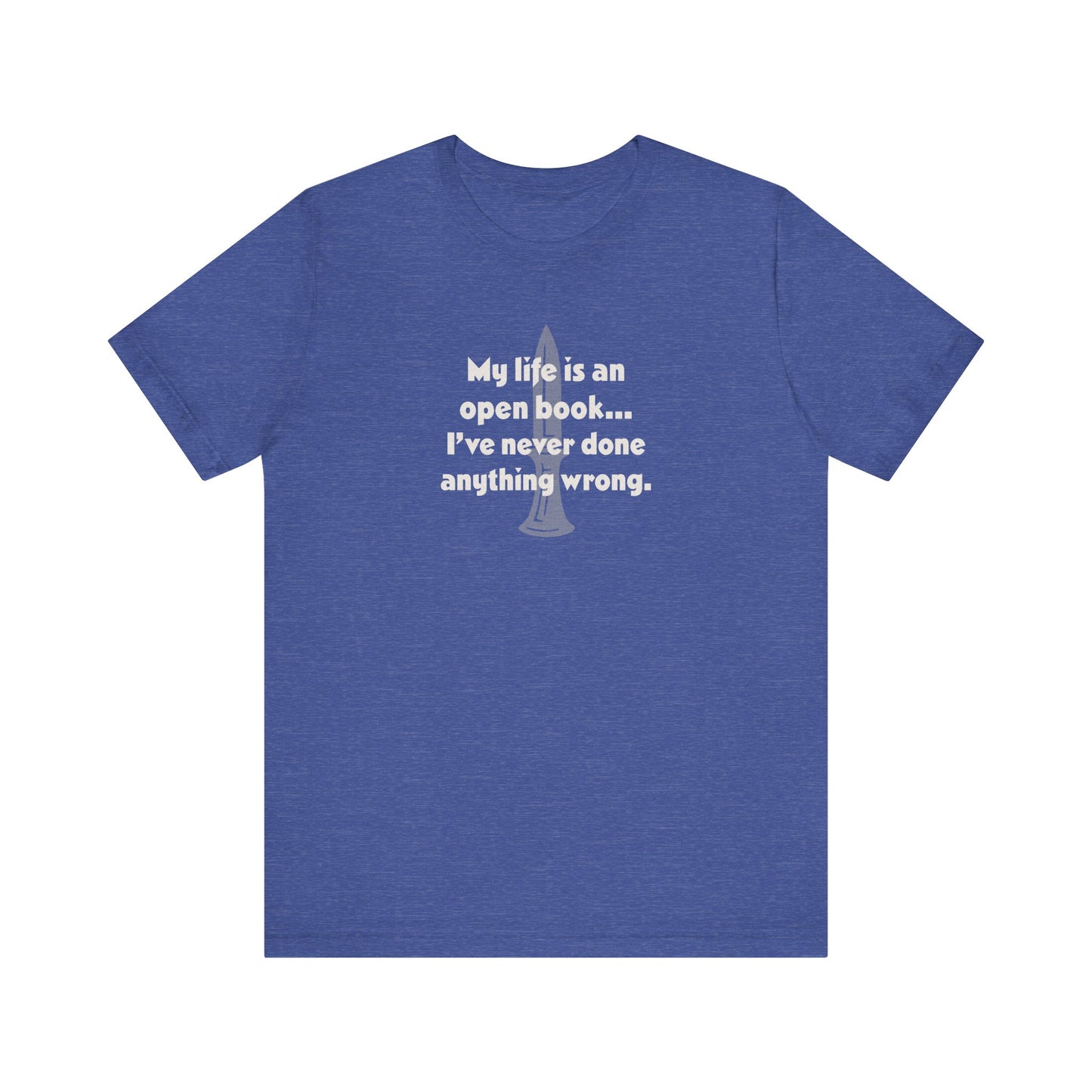 My Life Is an Open Book, I've Never Done Anything Wrong — Clue Retro Tee (Dark)